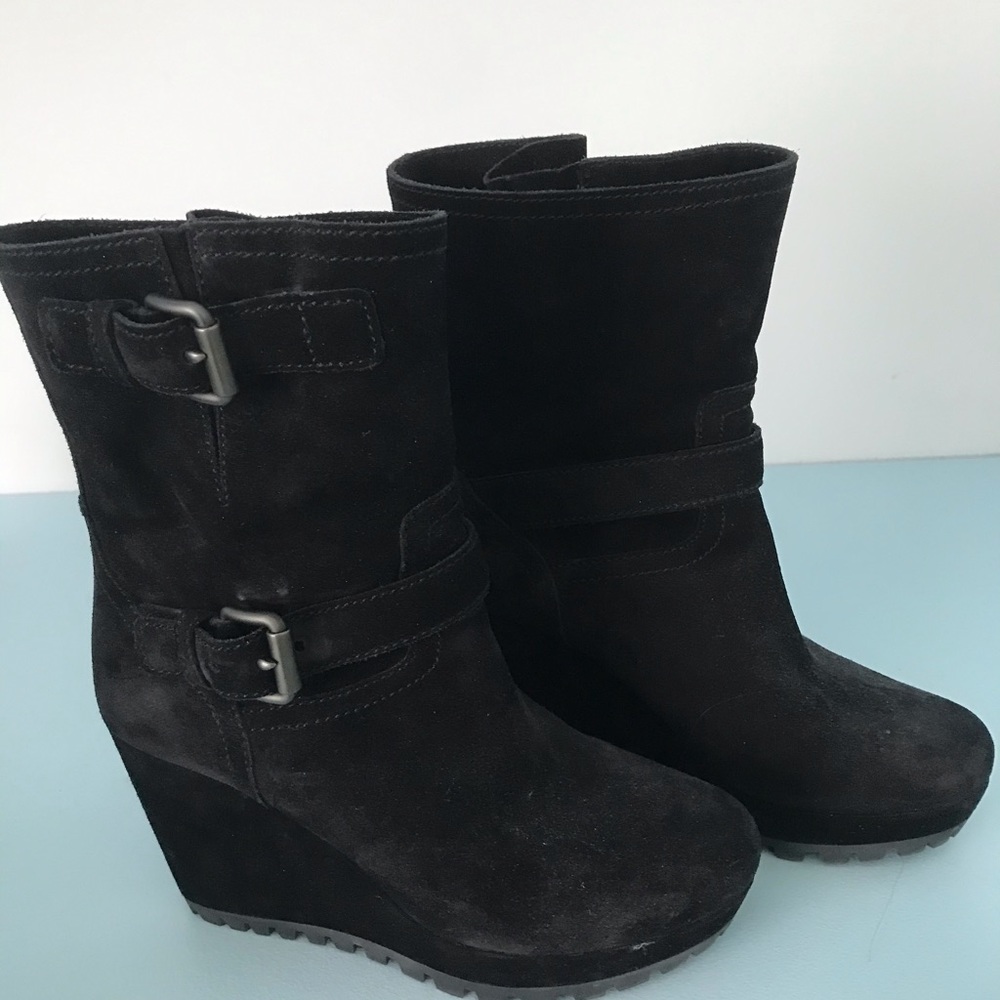 Prada black suede wedge bootie. Size 35.5